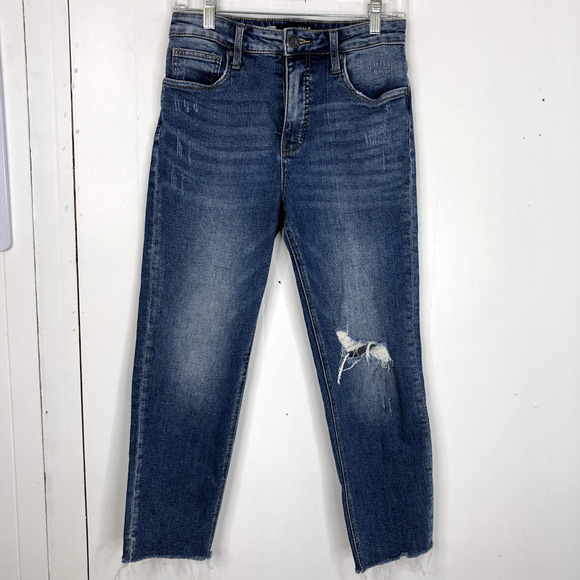 Kut From The Kloth Straight Jeans Cropped High Rise Raw Hem Ripped KNee Womens 4 - Picture 1 of 10